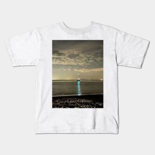 Boat in sea grey scale Kids T-Shirt